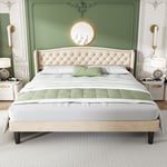 Sureh - Cadre de lit tapissé avec tête de lit en velours, 140 x 190cm, lit plat avec design touffeté, sommier à lattes en bois, cadre de lit double