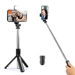 Selfie Stick extensible avec télécommande sans fil et lumière de remplissage,support de téléphone trépied pour l'enregistrement vidéo direct Compatible avec iPhone 13 Pro Max/12 Pro Max/11/,Galaxy S21