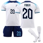 -23 World Cup England Hemma T-shirt fotboll Uniform för vuxna barn - Perfet No.20 Phil Foden 22