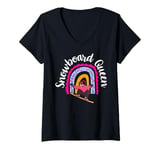 Womens Snowboard Queen Winter Sports Snowboarding Girl Boho Rainbow V-Neck T-Shirt