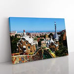 Parc Guell Gaudi Barcelona Spain Modern Canvas Wall Art Print Ready to Hang, Framed Picture for Living Room Bedroom Home Office Décor, 50x35 cm (20x14 Inch)