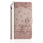 Butnyeoe Coque pour iPhone SE 2022/SE 2020 Rabat,Housse Pochette iPhone 8/7 Clapet,Portefeuille Etui avec Porte-Carte et Dragonne,Chats/Fleur PU Cuir/Antichoc Flip Folio Case.Violet Rosé