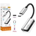 Trade Shop - 2in1 Type-c To Type-c Pd Adapter Recharge + 3.5mm Audio Jack Headphones Av9054