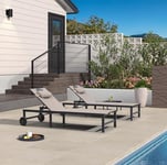 PURPLE LEAF Lot de 2 Chaises Longues de Jardin avec Table, Bain De Soleil Lot Aluminium de 2 roulettes, Transat Piscine avec 2 Oreillers, Charge Maximal 150 kg, Transat Jardin Exterieur, Beige