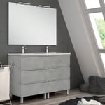 Meuble de salle de bain 140cm double vasque - 6 tiroirs - ciment (gris) - PALMA
