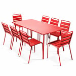 Ensemble table de jardin et 8 chaises en métal rouge - Palavas - Rouge