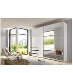 Armoire coulissante LISBETH 1 porte 3 tiroirs blanc 1 miroir 250 x 236 cm hauteur