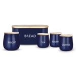 Tower 5 Piece Storage Set Bread Bin Canisters & Biscuit Tin Blue T826212MNB