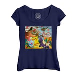 T-Shirt Femme Col Echancré Pokemon A La Montagne Volcan Anime Jeux Vidéo