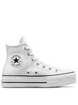 Converse Womens Leather Lift Hi Top Trainers - White/Black, White/Black, Size 7, Women