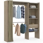 Idmarket - Dressing extensible hêtre marty 120/170 x 50 x 180 cm avec rideau + double penderie + étagères