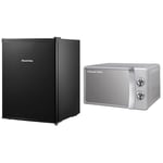 Russell Hobbs RHTTF67B 66 Litre Reversible Doors Table Top Mini Fridge, Black & RHMM701S 17 Litre 700 W Silver Solo Manual Microwave with 5 Power Levels, Ringer & Timer, Defrost Setting, Easy Clean