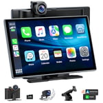 LAMTTO Wireless CarPlay & Android Auto,9 Inch Car Stereo with 2.5K Dash Cam, 1080P Rear Camera,Portable Car Audio Receiver Bluetooth Radio CarPlay Screen with Voice Control/AUX/FM/Mirror Link/64G TF