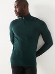 Calvin Klein Merino Quarter Zip Knitted Polo Shirt - Dark Green, Dark Green, Size 2Xl, Men