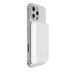 Belkin Batterie externe sans fil magnétique 2500mAh, chargeur portable compatible avec MagSafe pour iPhone 14, 13, 12, charge rapide petite capacité compact mini 2K, câble USB-C/USB-C inclus, Blanc