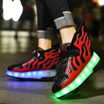 LED Unisexe Enfants Chaussures à roulettes,garçon Fille Respirant Patins à roulettes,Montantes Basket Mode à Lumière Rechargeables par USB,Double Roues Retractable Basket a Roulette,Red-34