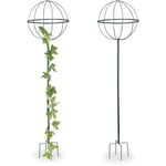 Relaxdays - Tuteur de jardin h 157 cm, Boule ronde, Colonne rosier, Arche plante grimpante, set 2 métal Arceau, vert foncé