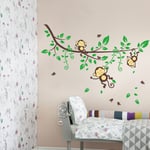 Ambiance Sticker Autocollant Muraux Décoration Adhésifs Animaux Singes sur Branche Fleurie Sticker Murale pour Bébé, Chambre d'enfant et Salon - H90 x L60 cm