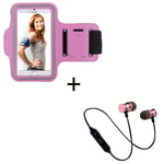 Pack Sport Pour Huawei Ascend P8 Smartphone (Ecouteurs Bluetooth Metal + Brassard) Courir T6 - Rose