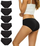 Culotte Femme Coton sous-vêtements Femme Stretch Taille Moyenne Panties Slip Respirant Multipack Paquet de 6, Noir XS