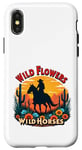 Coque pour iPhone X/XS Rétro Southern Sunset Cowgirl Fleurs sauvages Chevaux sauvages