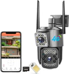 Caméras de Surveillance Extérieure 4G HD avec Carte SIM et SD 128G, Double Objectif, PTZ 355°/90°, Vision Nocturne Couleur, Détection Humaine PIR, Alarme Sonore/Lumineuse, IP66