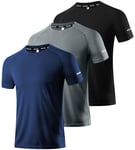 Boyzn Men's 3 Pack Running Workout Shirts Short Sleeve T-Shirt Dry Fit Moisture Wicking Gym Athletic Shirts for Men Black/Navy/Dark Grey-3P04-L