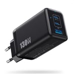 130W Chargeur Usb C, 3 Ports Avec Gan Iii Tech Prise Usb Multiple, 65W Pd+Pps Chargeur Rapide Compact Adaptateur Usb Compatible Avec Macbook Pro/Air, Ipad, Iphone16/15, Galaxy S24,[CHA301496]