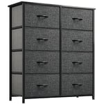 YITAHOME Commode 8 Tiroirs- Meuble de Rangement en Tissu pour Chambre, Salon, Armoire, Couloir- Cadre Robuste en Acier, Dessus en Bois & Bacs à Tissus Faciles à Tirer (Gris Noir)