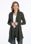 Dilgul Gilet Long Femme Cardigan Manches Longues Veste Drapé Ouverte Devant Ourlet Irrégulier Jaquette Hiver Automne Outwear Jaquette Armée Verte Small