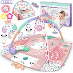 Nukido 3en1 Tapis d'Éveil Interactif pour Bébés, Enfants -Tapis de Jeux Éducatif et Bilatéral - 110x100 cm - 7 Jouets Multifonctionnels avec Coussin Minky et Miroir