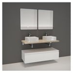 Meuble de Salle de Bain WILL - Plan suspendu 120 cm + Equerres + Meubles tiroir + Vasques + Miroirs