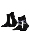 Burlington Women's Everyday Mix 2-Pack W SO Cotton Patterned 2 Pairs Socks, Black (Black 3000), 3.5-7