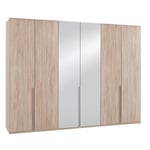 Armoire 6 portes 2 miroirs WILMA 270 cm chêne naturel