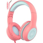 EarFun Kids Headphones, Foldable Headphones for kids, 85/94dB Volume Limiter, Sharing Function, Stereo Sound, Adjustable Headband, Wired Children Headphone with mic for School/Travel/Phone, Pink Blue