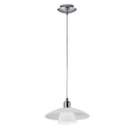 Eglo Brenda pendant lamp, 1-bulb pendant lamp, steel in matt nickel and glass in satin white, E14 socket, diameter 29 cm