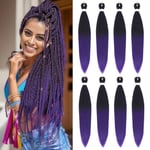 8 Packs Pre Stretched Braiding Hair Extensions -30 Inch Braiding Hair Extensions Hot Water Setting Omber Braiding Crochet Hair PreStretched Braiding Hair braids Extensions(1B/Purple#)