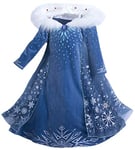 Eleasica Filles Cosplay Robe de Princesse Elsa Manches Longues Reine des Neiges Robe Longue Costume de Robe Bleu Chaude Doux Déguisements Partie Cérémonie Halloween Noël,100,Bleu,2-3 ans