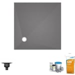 Receveur de douche à carreler 90 x 90 Wedi Fundo Primo carré écoulement excentré + bonde verticale + kit d'étanchéité + colle 320