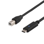 DELTACO USB 2.0 kabel, Type C - Type B han, 1m, svart