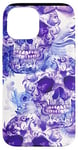 Coque pour iPhone 15 Aquarelle violette ethnique horreur bleu feu flamme crâne