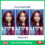 3 x Schwarzkopf Live Permanent Hair Dye PURE PURPLE 086 - Women Hair Colour