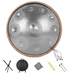 Handpan Drum 22 Inches 10 Notes 440HZ in D Minor Steel Hand Drum with Soft Handpan Bag, Harmonic Percussion for Sound Healing, Handpan Instrument for Personal Meditation,Yoga(Silver)