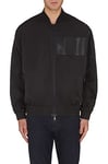 Armani Exchange Men's Front Pockets, Bomber Neck Style, Leather Patch Jacket, Black, XL