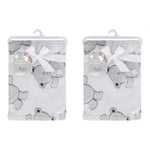 2 x Baby New born Soft Fleece Blanket Pram Crib Moses Basket Girl Boy Grey Teddy