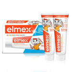 elmex Dentifrice pour enfants de 2 à 6 ans - 2 x 50 ml - Nettoyage des dents adapté aux enfants pour une protection efficace des caries - Avec fluorure d'amine pour un triple mécanisme de protection