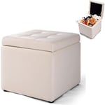 Relax4life - Tabouret de Rangement en Cube 40X40Cm en Éponge avec Pieds Antidétapants, Repose-Pied Capitonné en Bois et Cuir pu pour Salon, Chambre à