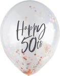 5 st 30 cm Genomskinliga Happy 50th Ballonger med Roséguld Konfetti