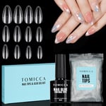 TOMICCA Full Cover Soft Gel Tips Kit Capsules Ongles avec Colle Faux Ongles Almond Moyen avec Colle, Americaine Ongles Couverture Complète Pour Débutant, Salons de Manucure Transparent 120 Pièces