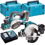 Makita 18V Circular Saw + Planer Twin Pack with 2 x 5.0Ah Battery Charger & Case
